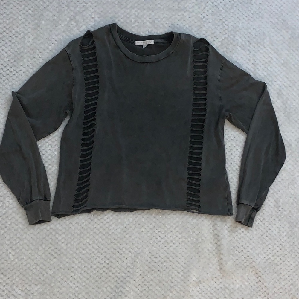 Distressed ripped gray long sleeve
